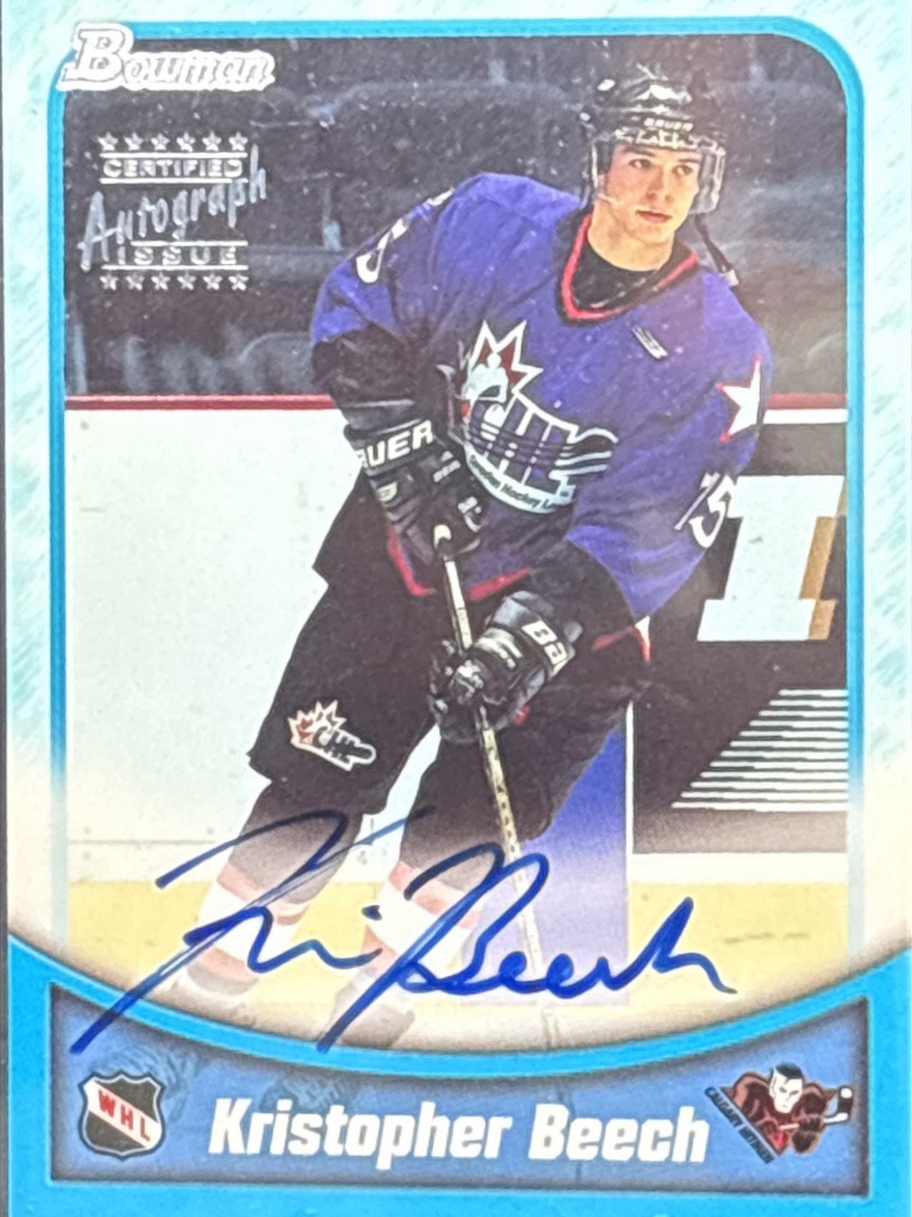 Topps Bowman Kristopher Beech Auto Hockey Card
